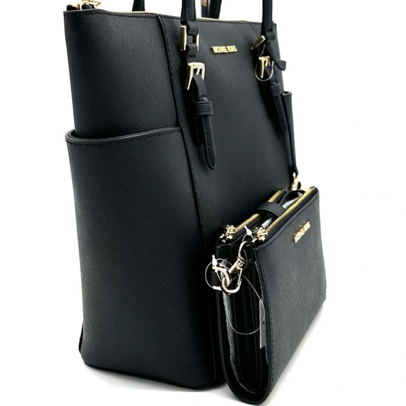 Michael Kors Large Charlotte Tote Bag & Large Double Zip Wallet Black (NWT) - Picture 4 of 14